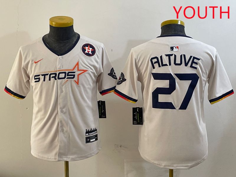 Youth Houston Astros #27 Altuve Cream Three generations Joint Name 2025 Nike MLB Jersey style 4113->youth mlb jersey->Youth Jersey